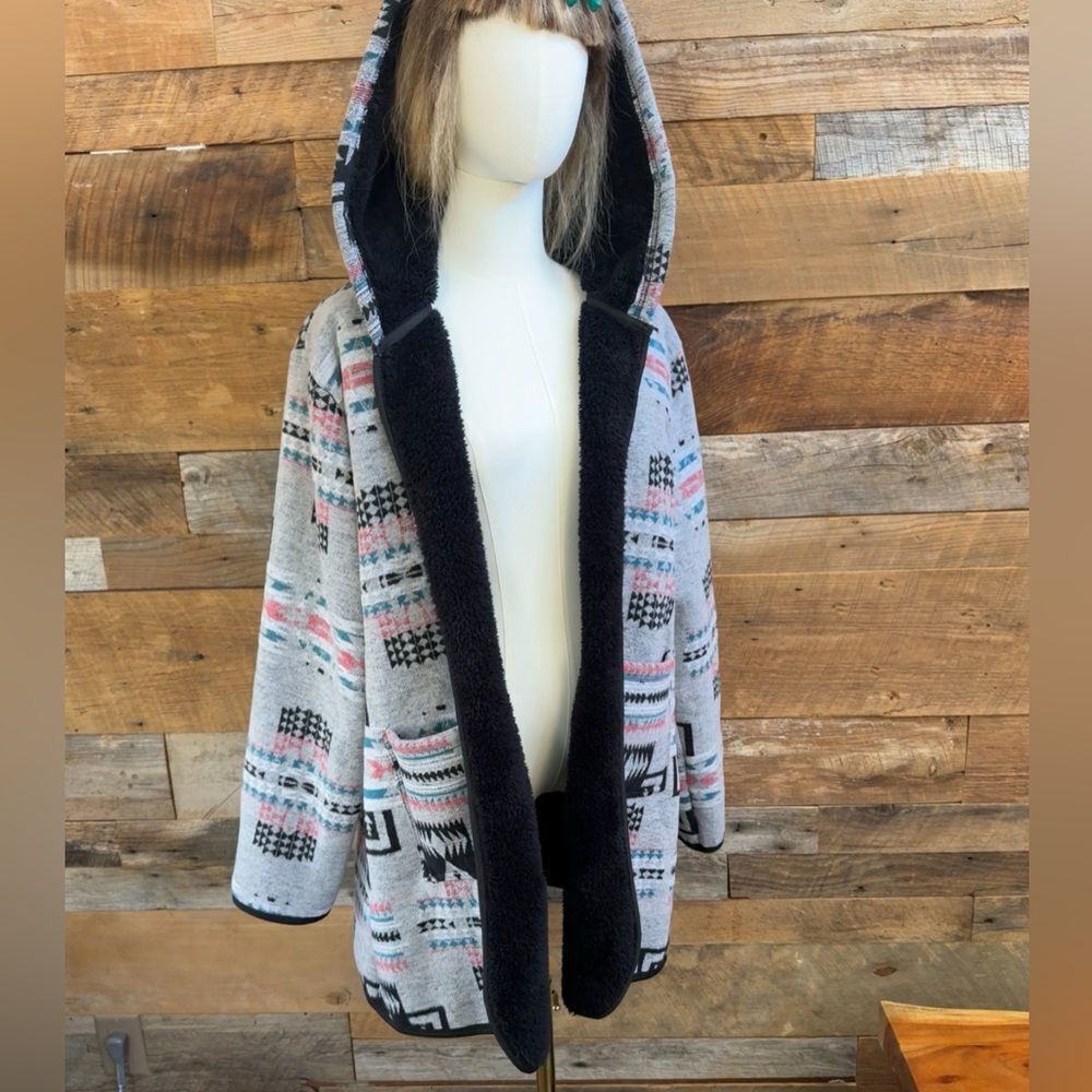 Nativa 2XL Aztec Sherpa Lined Hooded Cardigan Coat Made in Egypt Plus Size
